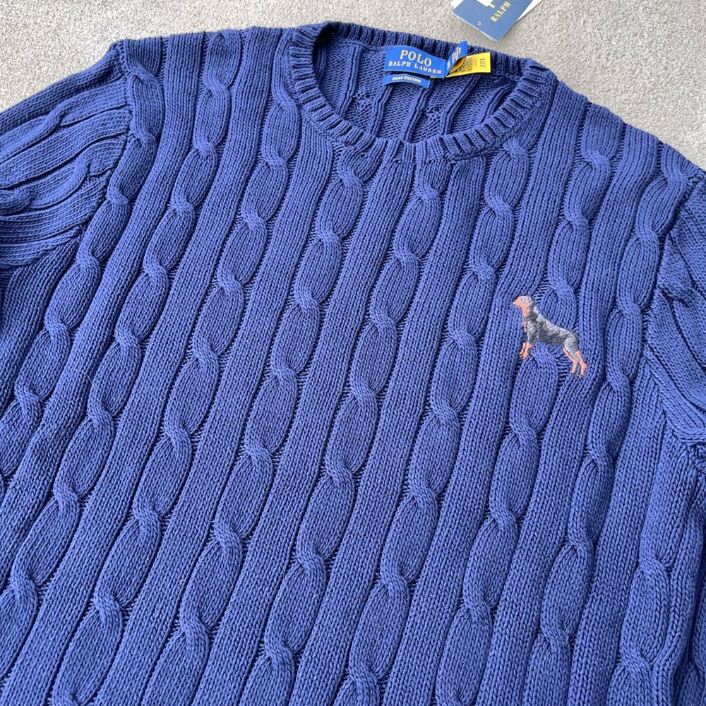 Polo Ralph Lauren navy dog Doberman puppy cable knit sweater jumper NWT - Picture 3 of 5